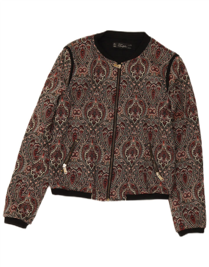 Zara Womens Crop Bomber Jacket UK 10 Pequeno Paisley Multicolorido