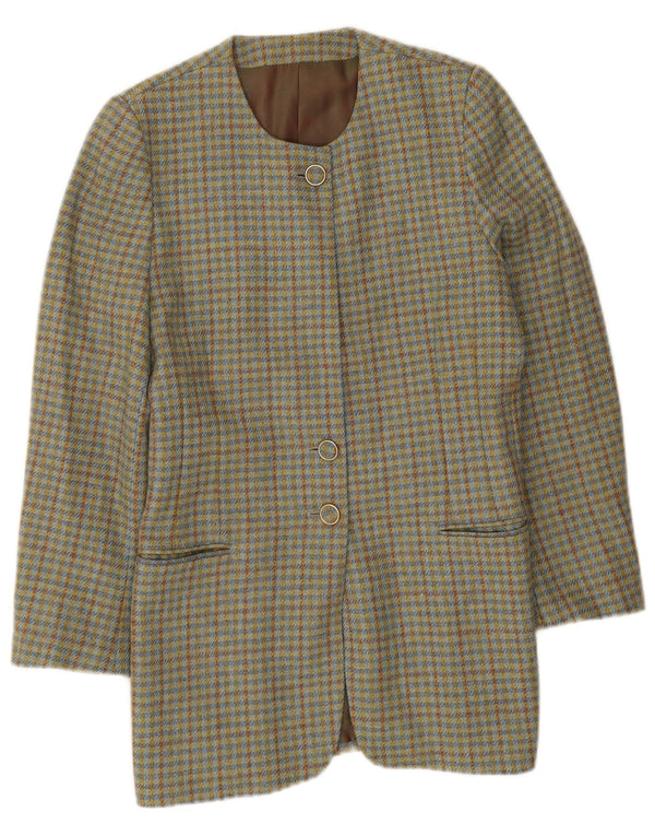 Jaqueta blazer feminina de 3 botões Henry Cottons IT 42 lã de guingão verde médio