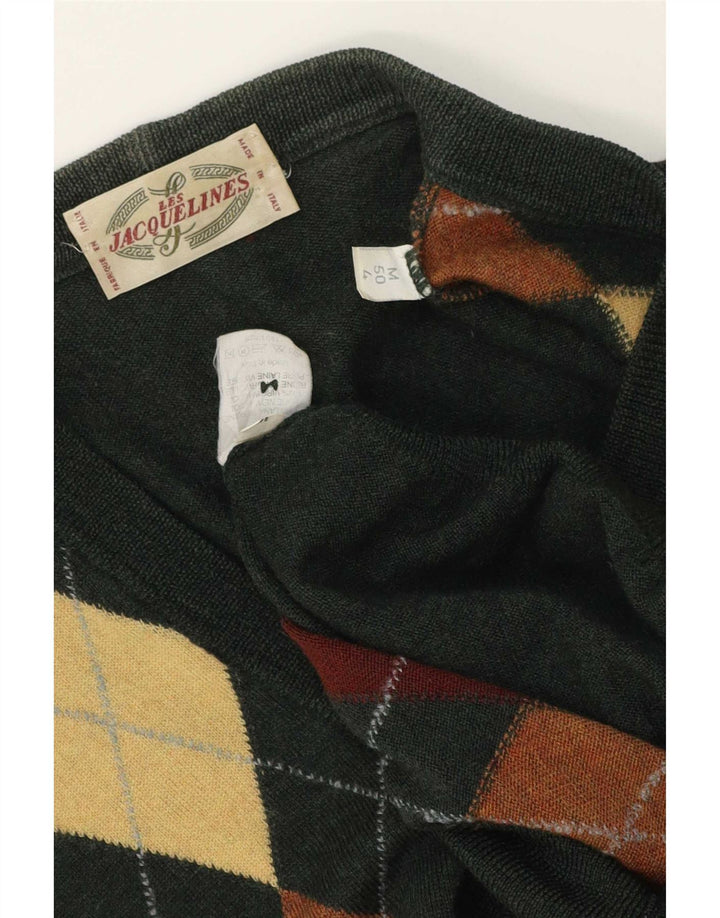 Suéter cardigã masculino Les Jacquelines verde médio Argyle/Diamante