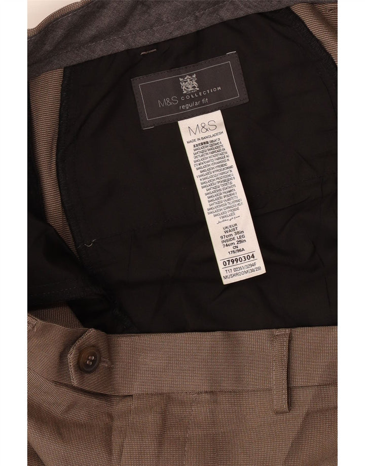 Calça masculina de ajuste regular Marks & Spencer W38 L29 poliéster bege