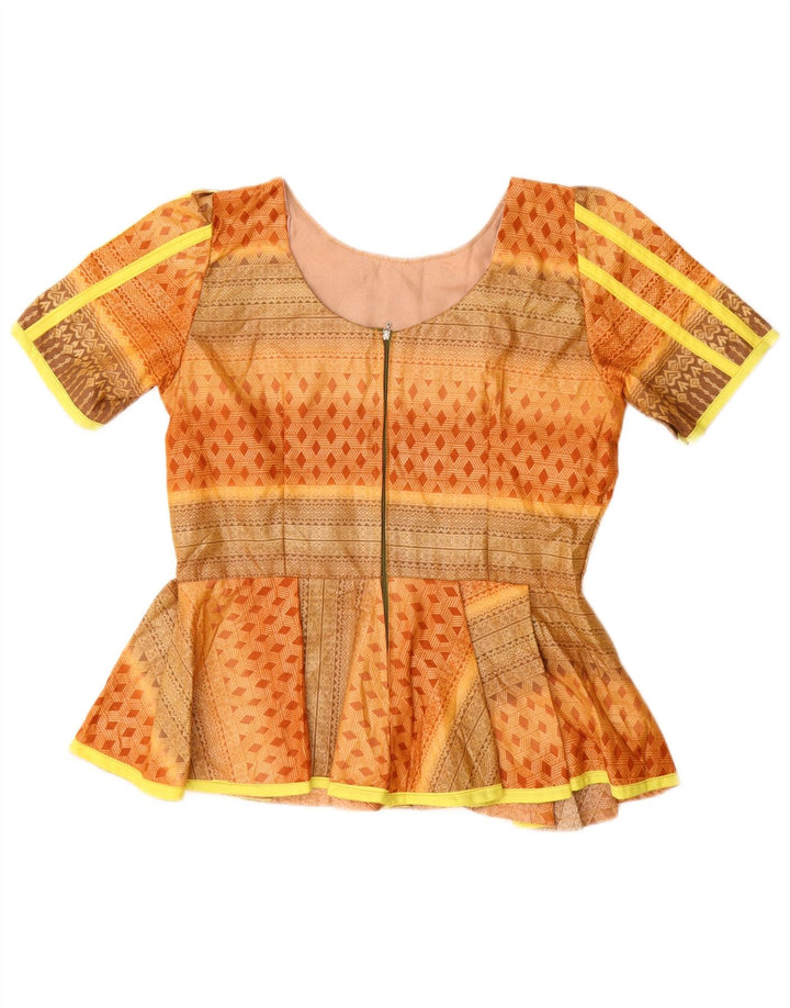 Blusa feminina vintage UK 12 médio laranja geométrica