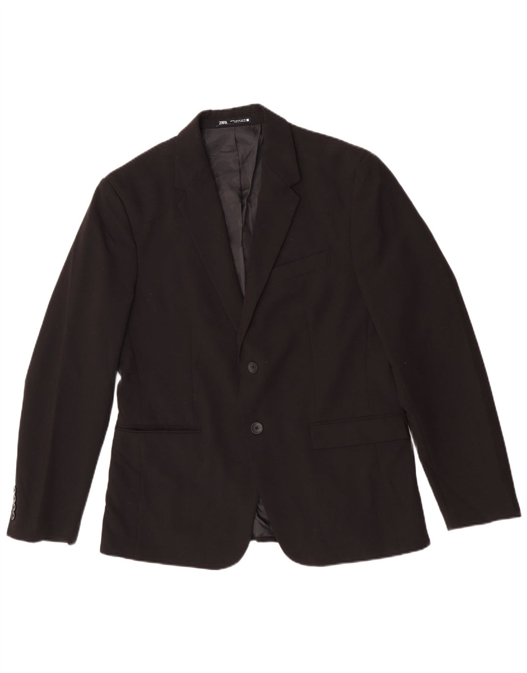 Jaqueta blazer masculina Zara com 2 botões EU 52 grande poliéster preto