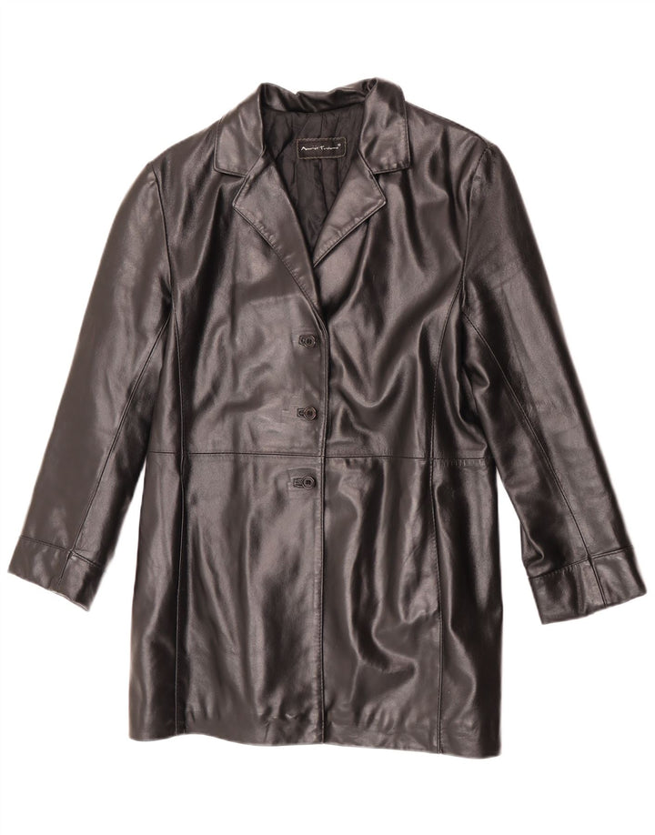 Casaco de couro feminino vintage Reino Unido 16 grande couro preto