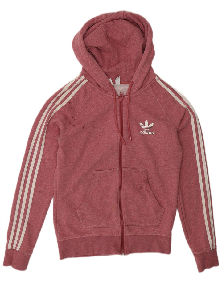ADIDAS Suéter com capuz feminino com zíper UK 8 pequeno algodão rosa
