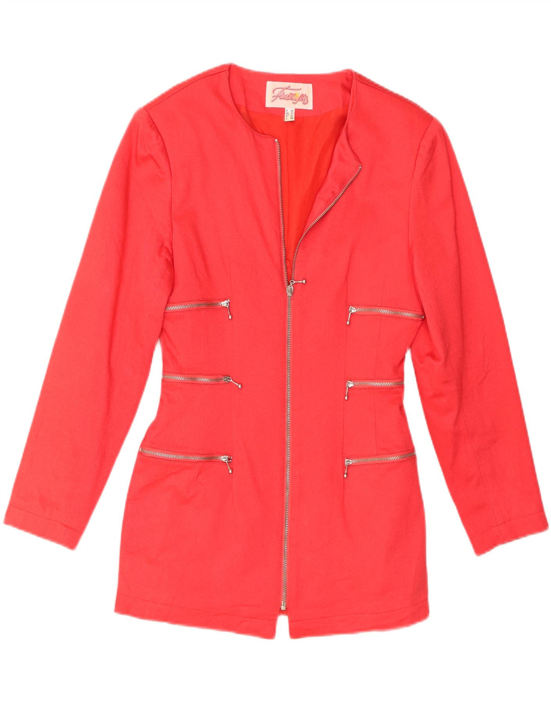Jaqueta blazer feminina vintage com zíper completo Reino Unido 8 pequena viscose vermelha