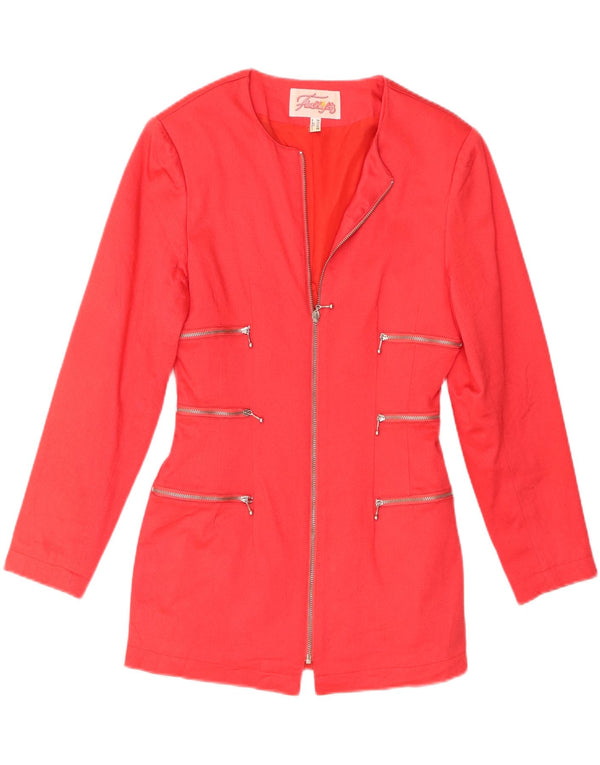 Jaqueta blazer feminina vintage com zíper completo Reino Unido 8 pequena viscose vermelha