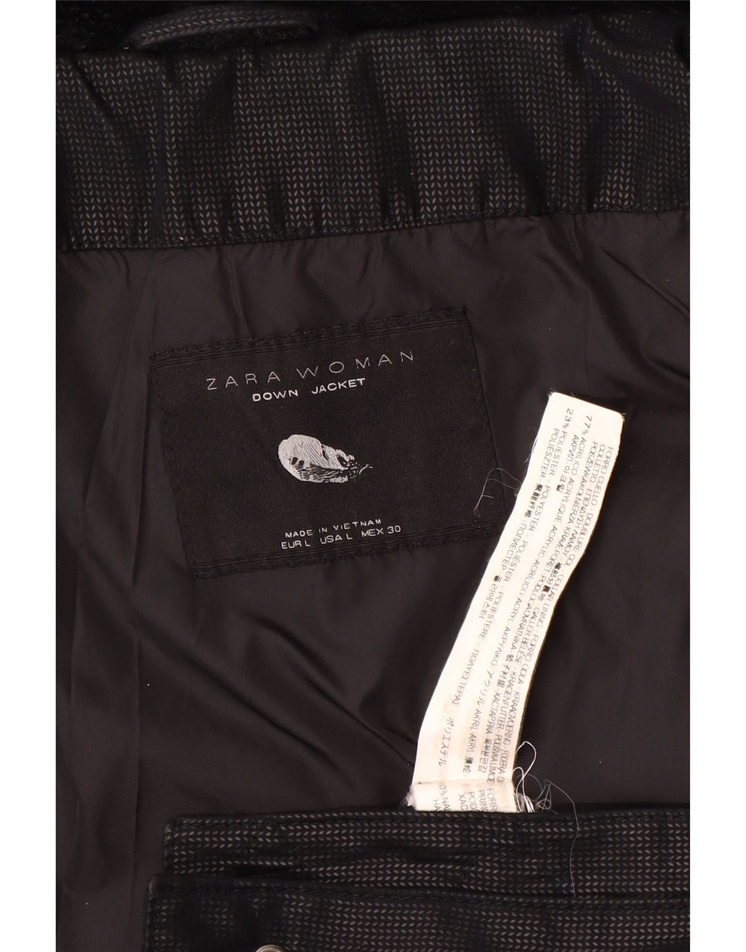 Jaqueta acolchoada feminina Zara UK 14 grande acrílico preto