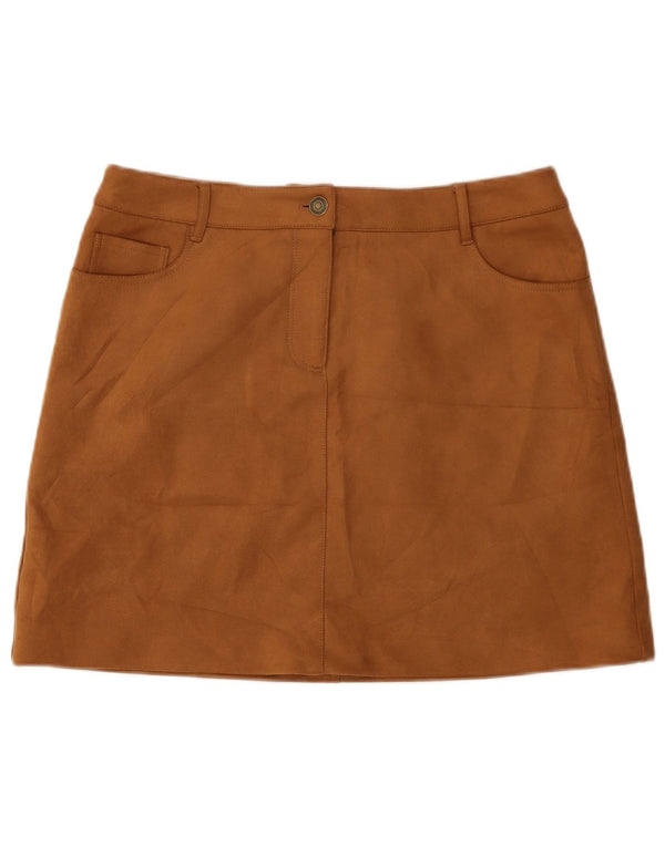Minissaia feminina Marks & Spencer UK 14 grande W34 poliéster bege