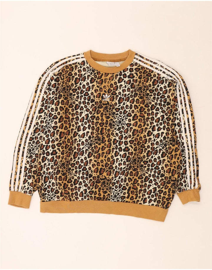 ADIDAS Womens Oversized Sweatshirt Jumper UK 8 Pequeno Bege Animal Print