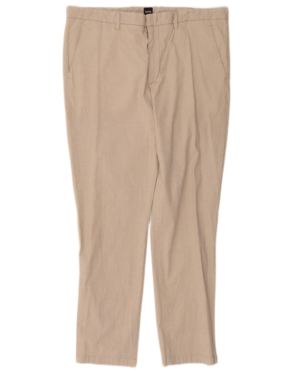 Hugo Boss Mens Slim Chino Trousers EU 50 Large W36 L28 Beige Cotton