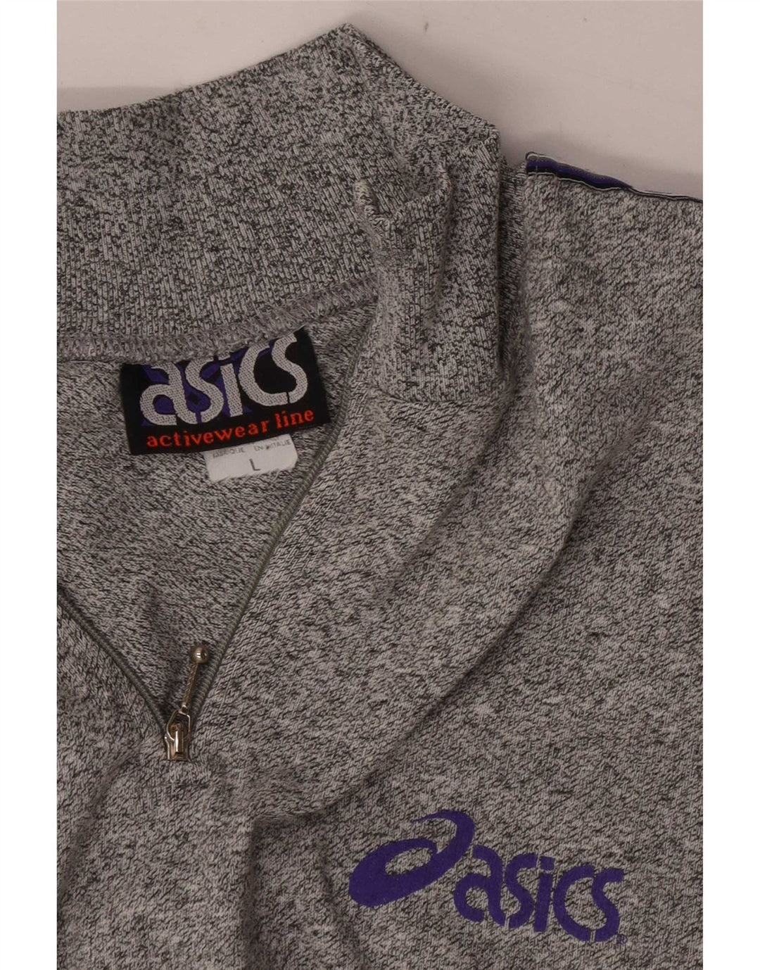 Suéter masculino Asics Graphic Zip Neck moletom grande cinza manchado de algodão