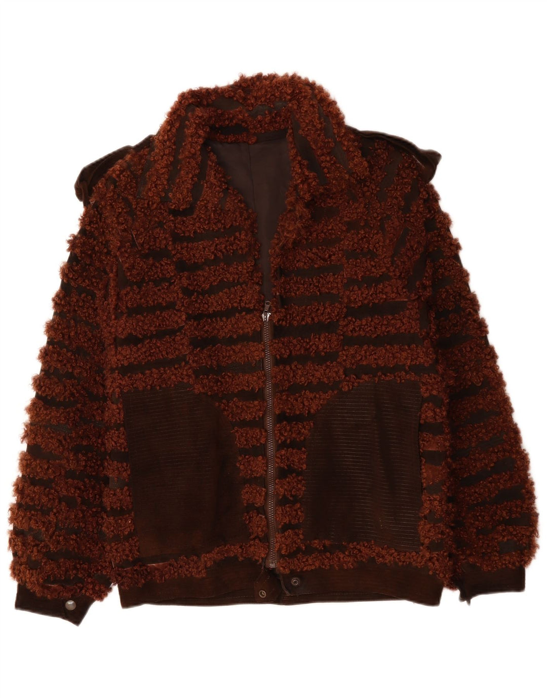 Jaqueta bomber feminina VINTAGE UK 16 grande listrada marrom