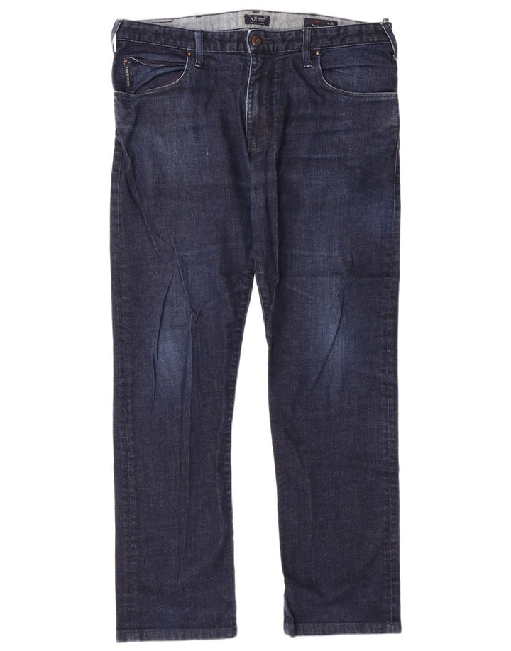 ARMANI Calça jeans reta masculina W34 L29 algodão azul marinho