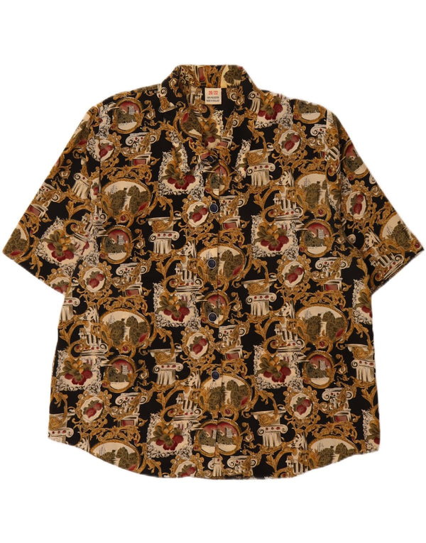 Camisa feminina vintage estampada de manga curta UK 20/22 2XL preta floral