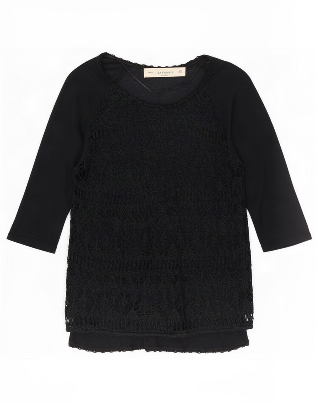 Zara Top feminino transparente manga 3/4 Reino Unido 12 médio preto