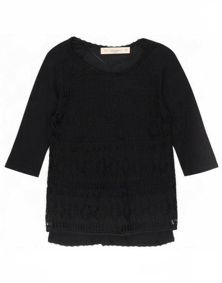 Zara Top feminino transparente manga 3/4 Reino Unido 12 médio preto