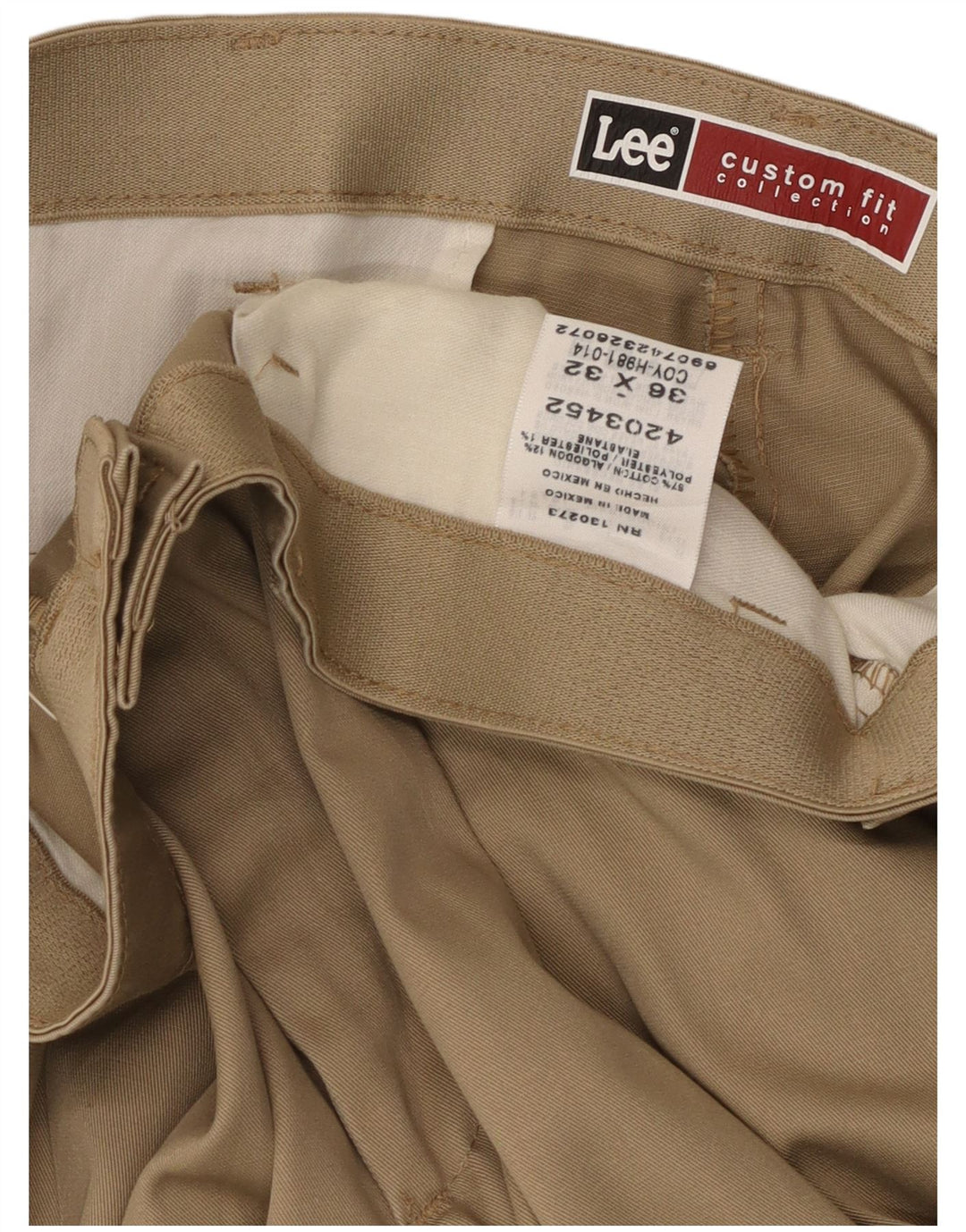 Lee Mens Custom Fit Pegged Chino Calças W36 L32 Algodão Bege