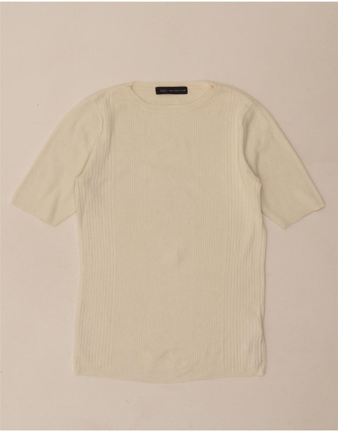 MARKS & SPENCER Womens Crew Neck Jumper Sweater UK 12 Medium Off White Vintage Marks & Spencer and Second-Hand Marks & Spencer from Messina Hembry 
