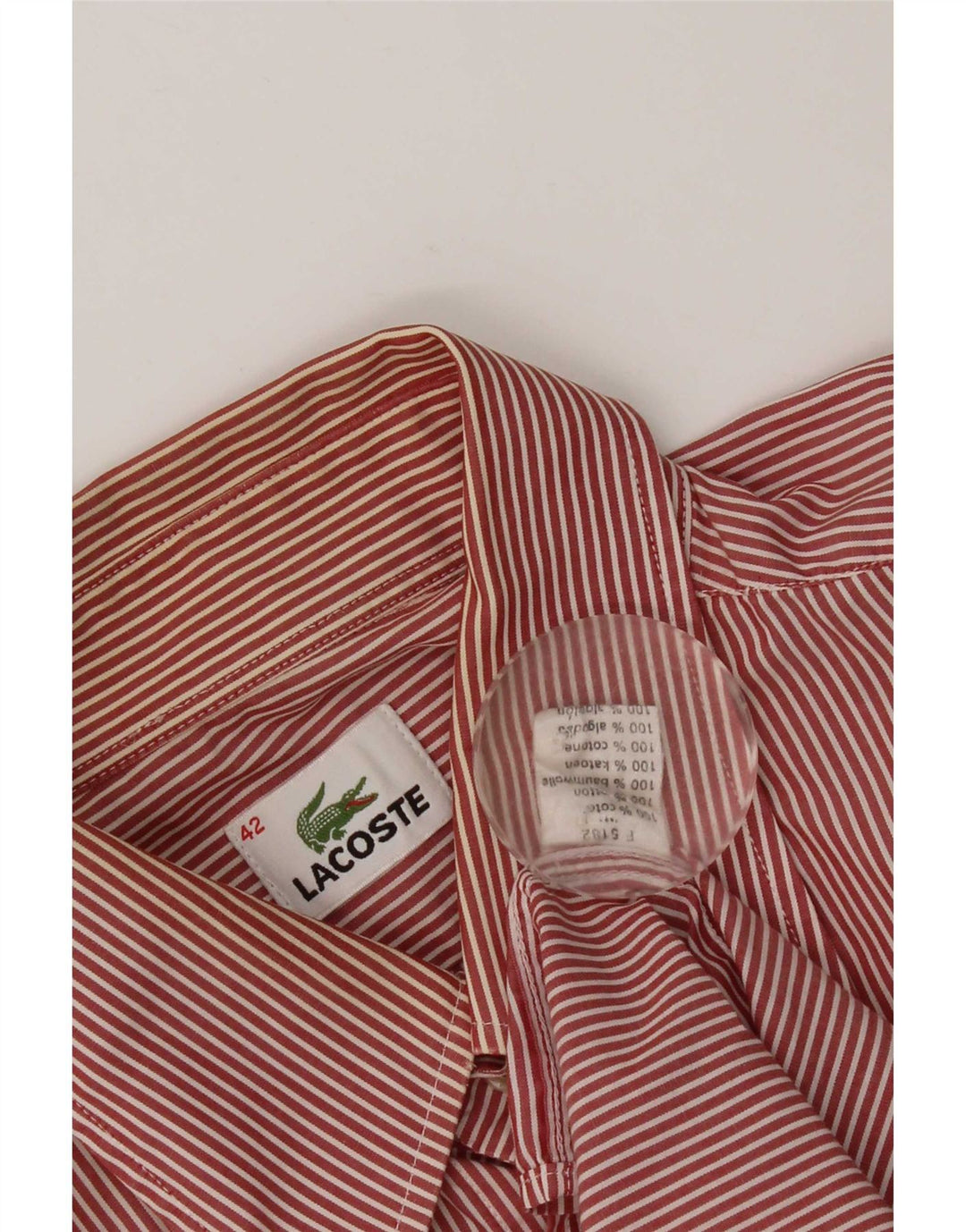 Camisa masculina Lacoste tamanho 42 grande algodão listrado vermelho