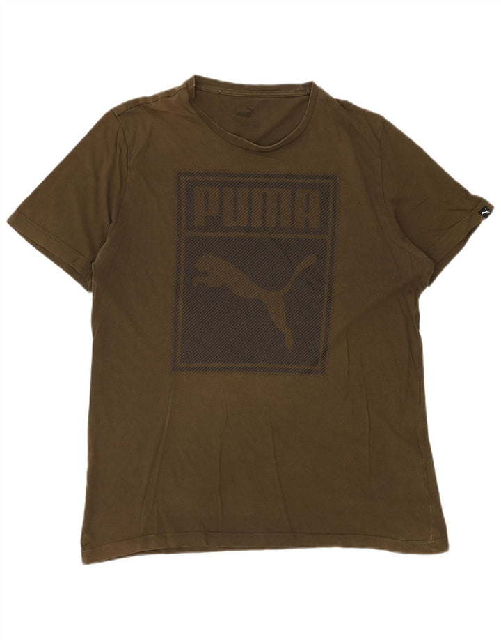 Camiseta masculina PUMA com estampa gráfica grande de algodão cáqui