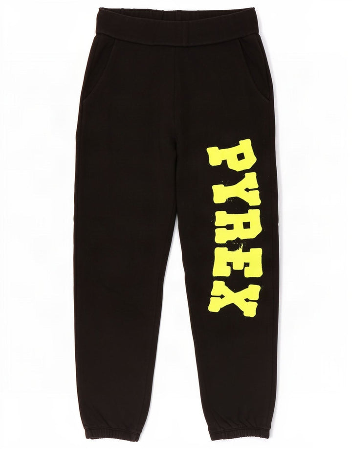 Calça esportiva feminina Pyrex com estampa gráfica e joggers Reino Unido 10 pequeno algodão preto
