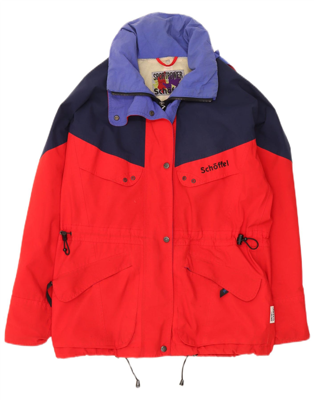 Capa de chuva feminina SCHOFFEL grande tamanho UK 10 pequeno poliéster colorblock vermelho