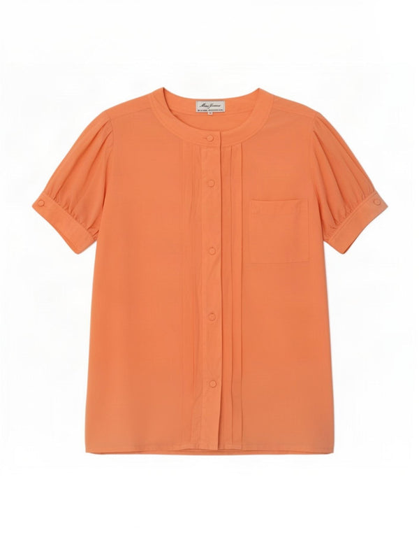 Blusa feminina vintage manga curta IT 46 grande seda laranja