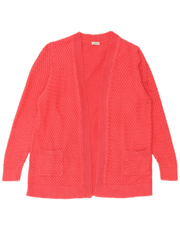 Suéter cardigã feminino aberto L.L.Bean Reino Unido 16 grande algodão vermelho