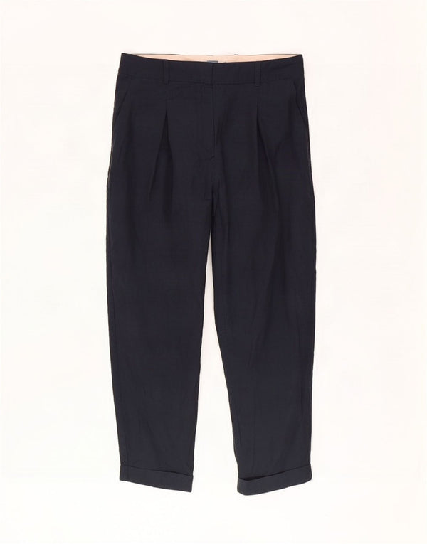 Calça feminina Cos com pregas EU 36 Pequeno W30 L23 Azul marinho Cupro