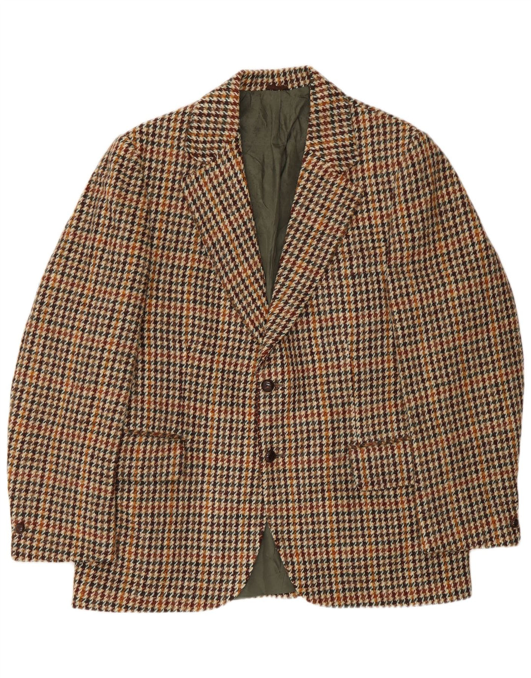 Jaqueta blazer masculina de 2 botões Harris Tweed Reino Unido 40 grande marrom houndstooth