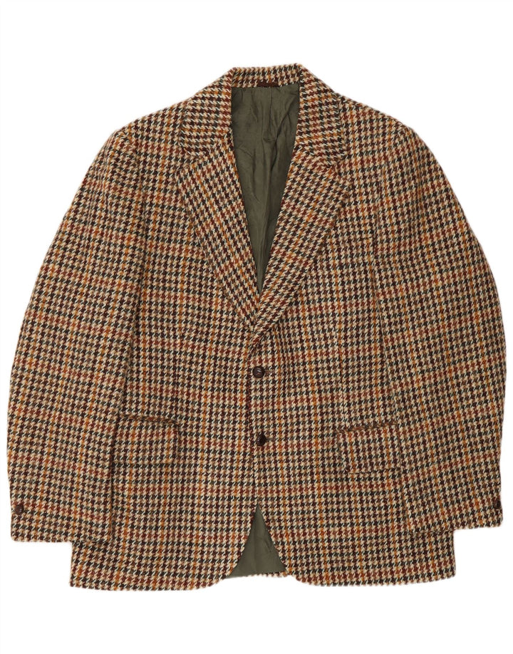 Jaqueta blazer masculina de 2 botões Harris Tweed Reino Unido 40 grande marrom houndstooth