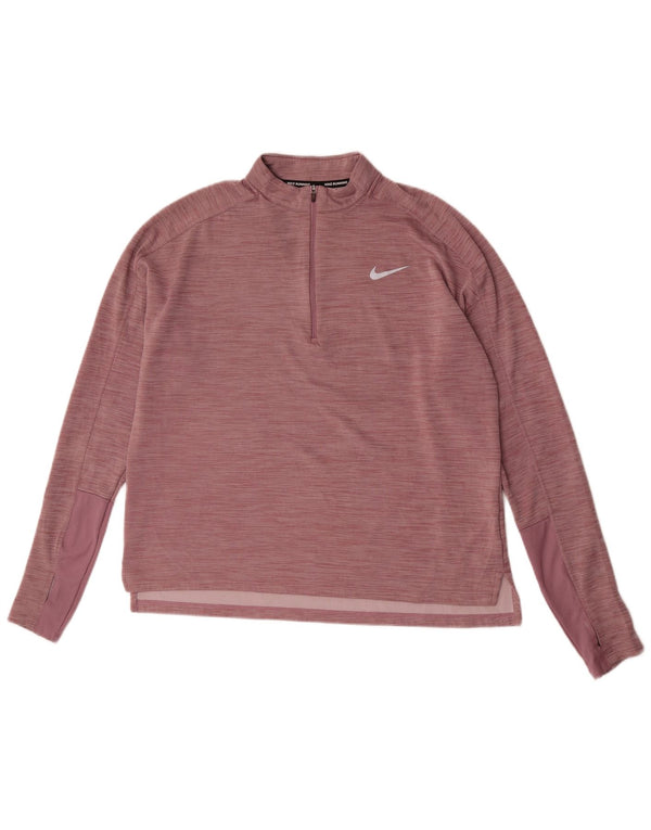 Nike Womens Dri Fit Running Pullover Treino Top UK 16 Grande Rosa Flecked