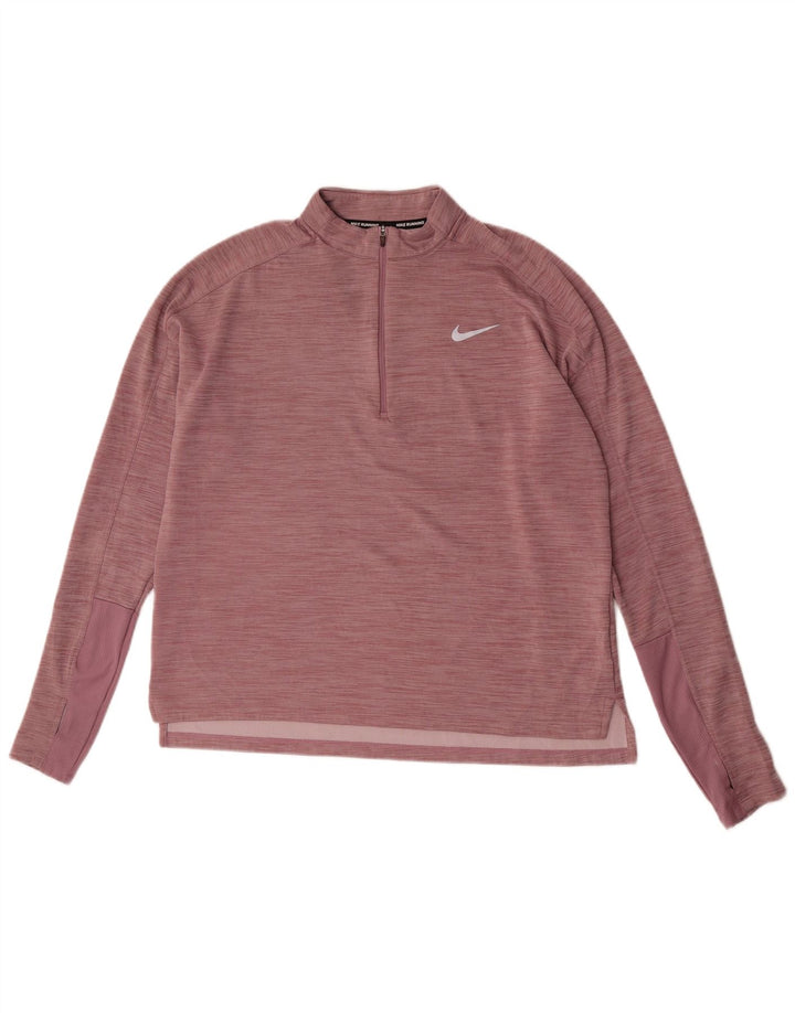 Nike Womens Dri Fit Running Pullover Treino Top UK 16 Grande Rosa Flecked