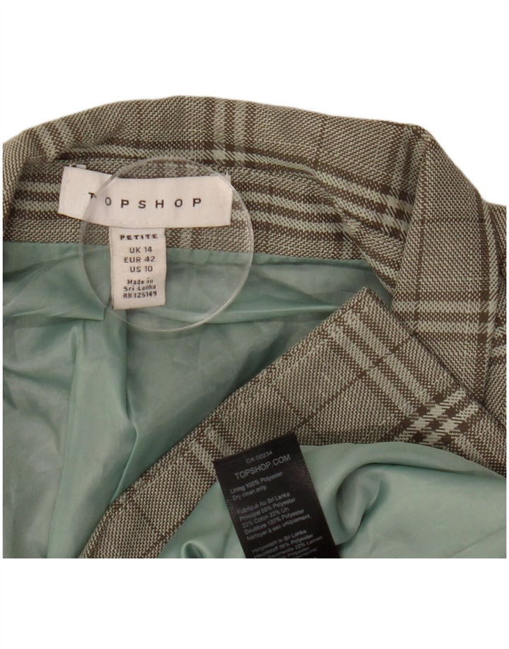 Jaqueta blazer feminina Topshop Petite Double Breasted Reino Unido 14 grande xadrez verde