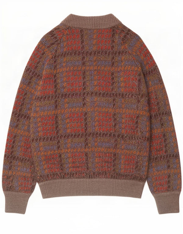Suéter cardigã masculino vintage xadrez médio multicolorido
