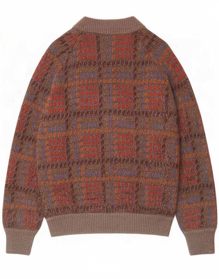 Suéter cardigã masculino vintage xadrez médio multicolorido