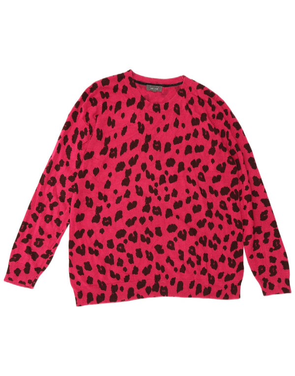Suéter feminino Marks & Spencer com gola redonda UK 22 2XL rosa estampa animal