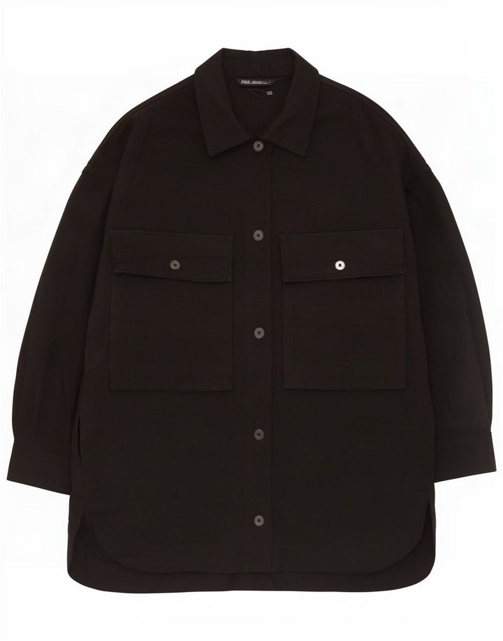 Sobretudo feminino oversized Zara UK 16 grande poliéster preto
