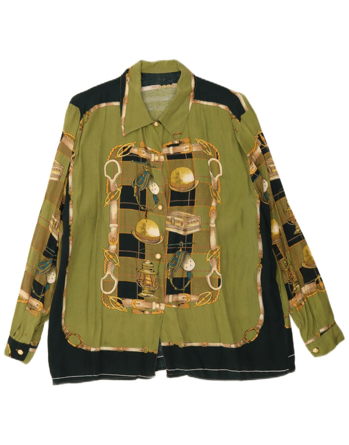 Camisa feminina vintage com padrão abstrato UK 18 XL verde