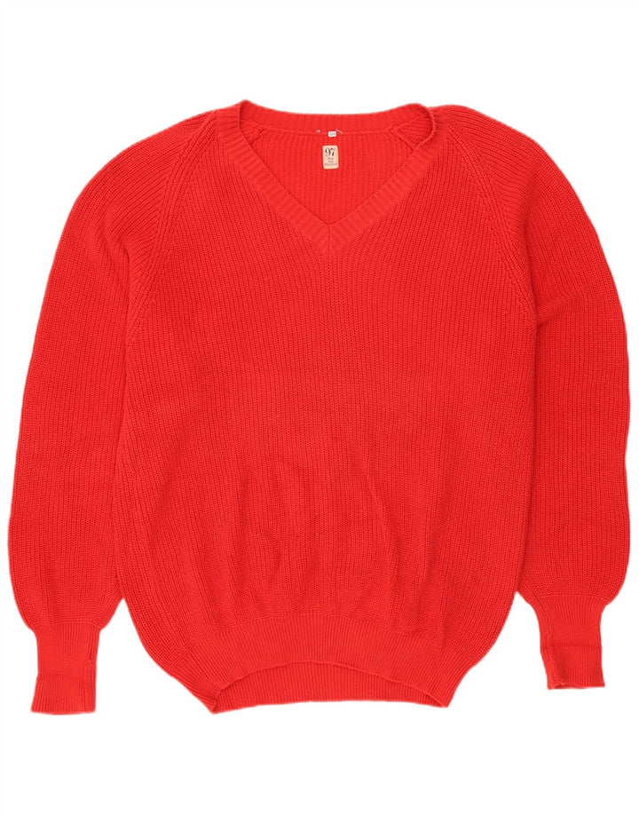 Suéter masculino VINTAGE com decote em V grande algodão vermelho