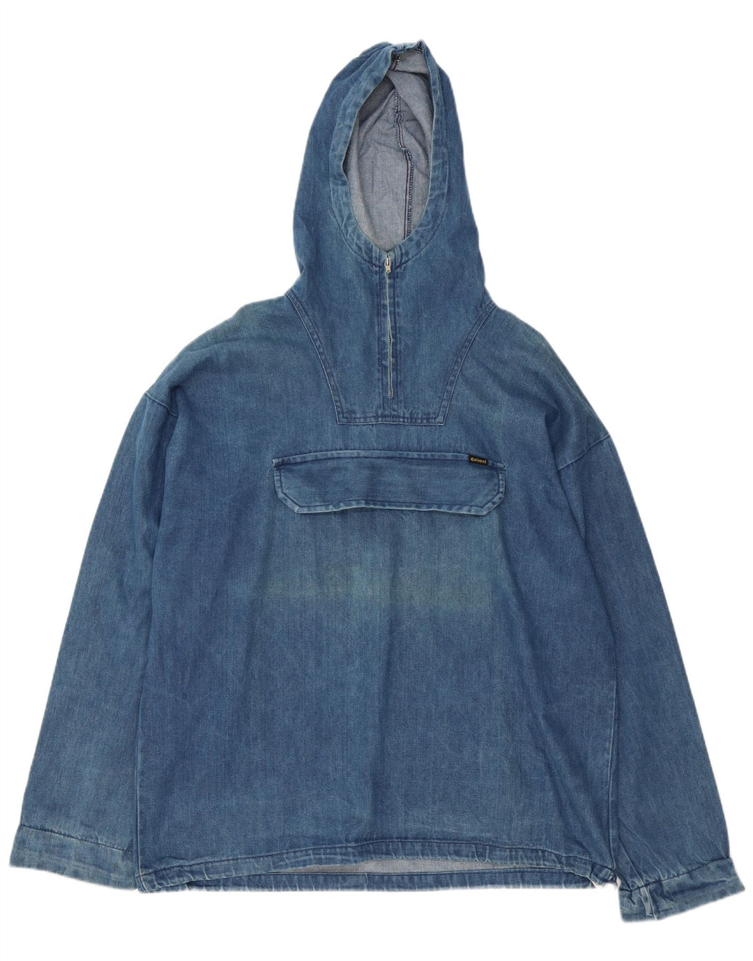 Jaqueta jeans masculina vintage com capuz pulôver UK 42 XL algodão azul