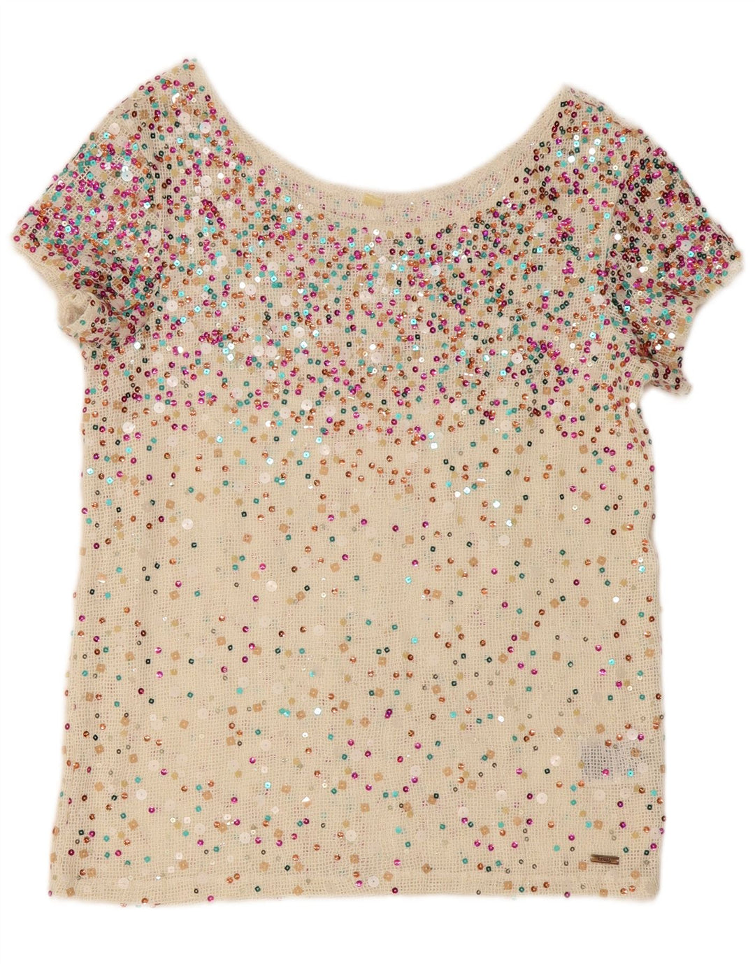 Blusa feminina de crochê com lantejoulas GUESS UK 10 pequena poliéster branco