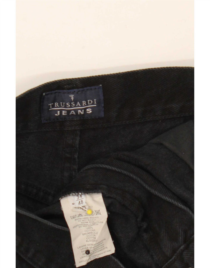 Trussardi Calça jeans masculina cônica W34 L29 algodão preto