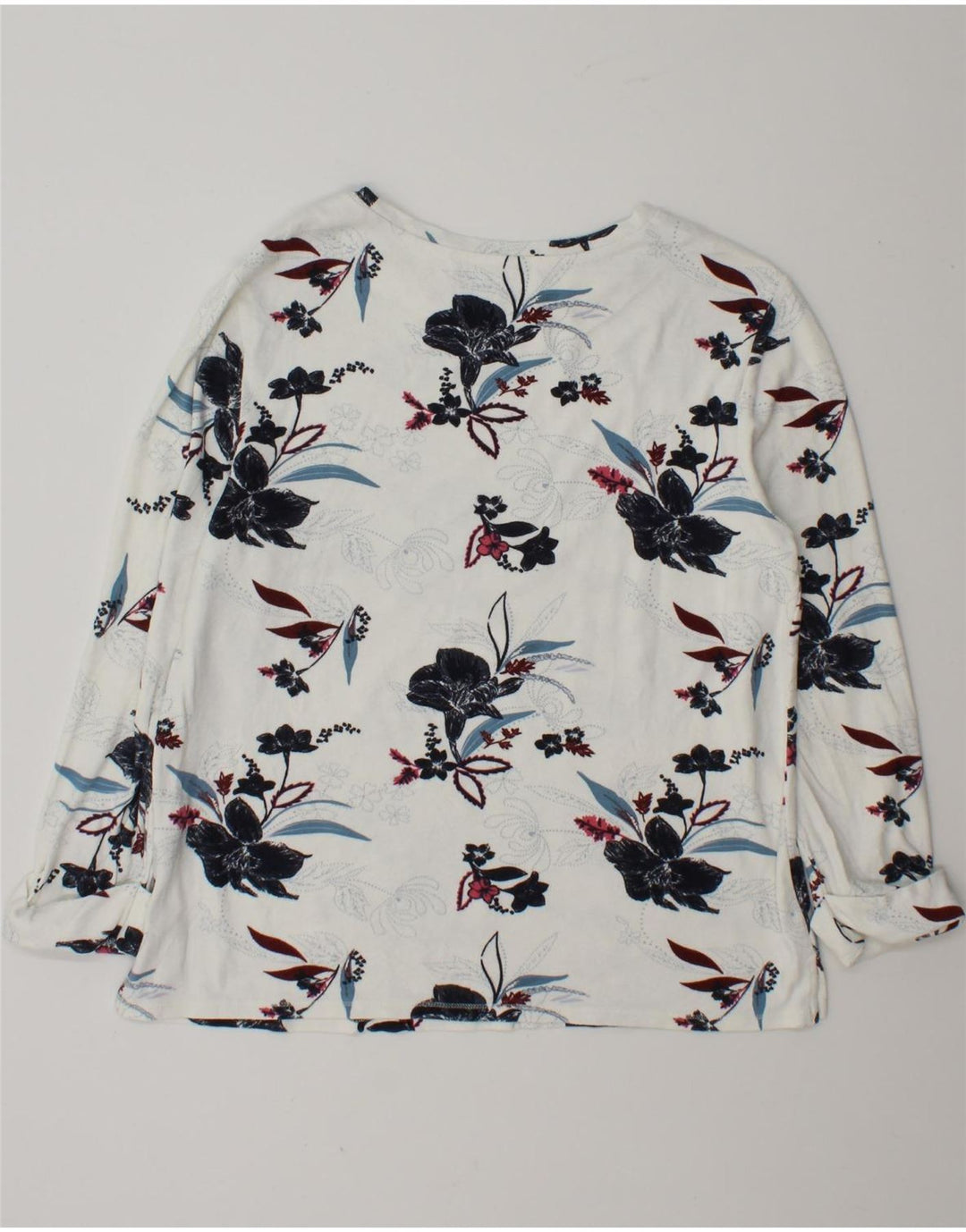 Top feminino Marks & Spencer de manga comprida UK 12 viscose floral branco médio