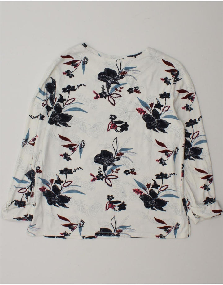 Top feminino Marks & Spencer de manga comprida UK 12 viscose floral branco médio