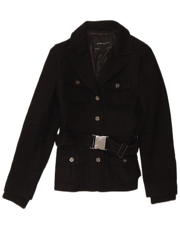 Jaqueta utilitária feminina Zara UK 10 poliéster preto pequeno