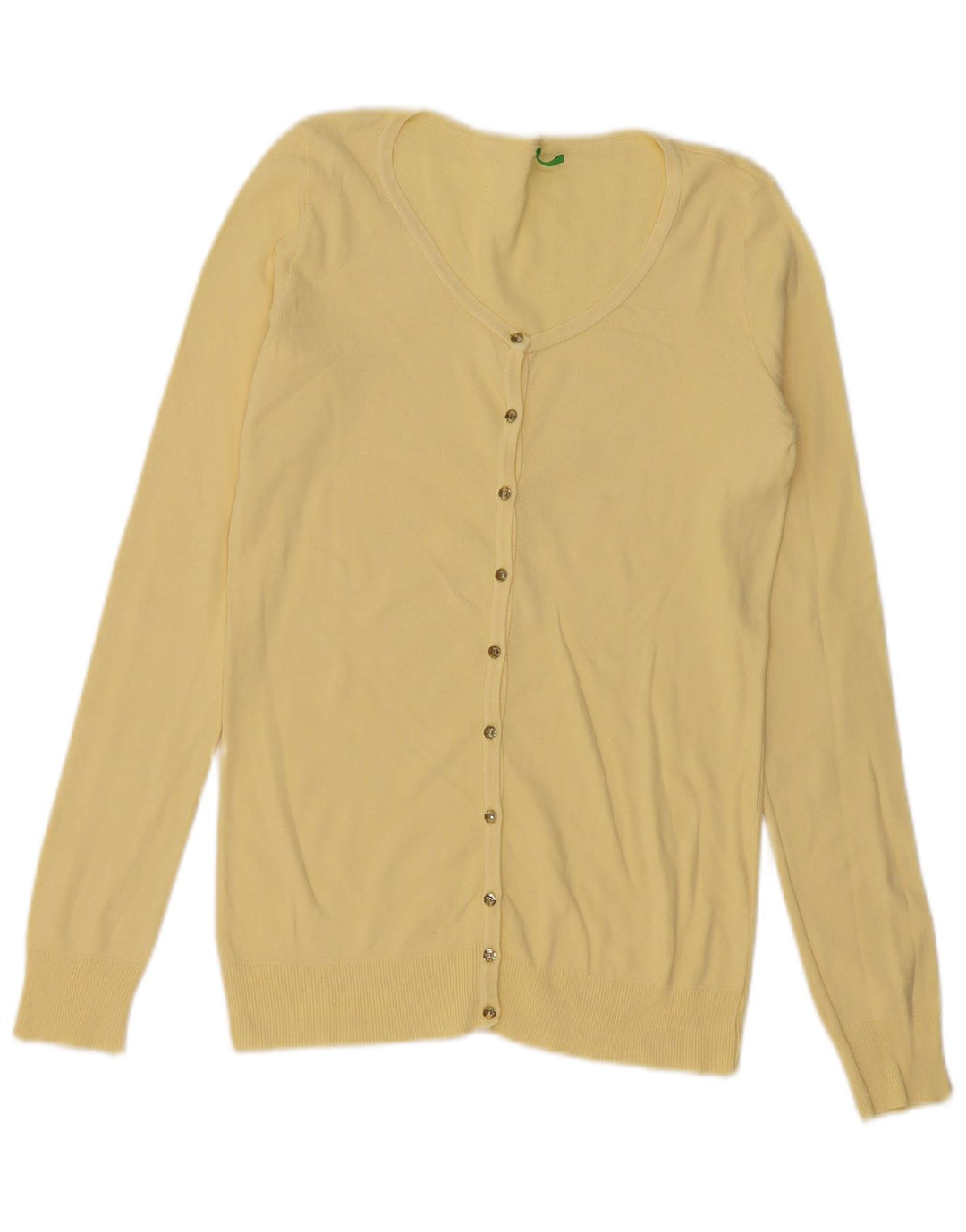 Suéter cardigã feminino Benetton UK 10 pequeno amarelo