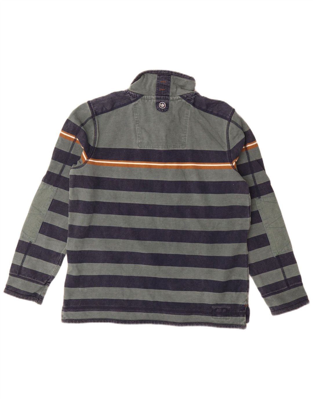 Fat Face Masculino Zip Neck Moletom Jumper Médio Algodão Listrado Verde