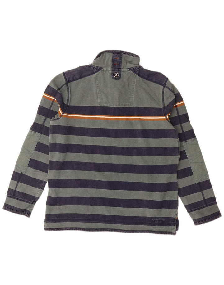 Fat Face Masculino Zip Neck Moletom Jumper Médio Algodão Listrado Verde