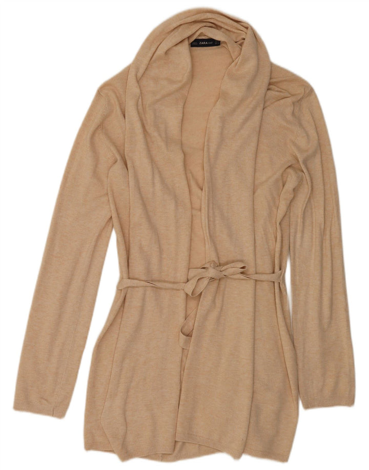 Suéter cardigã feminino Zara Longline Reino Unido 12 viscose bege médio